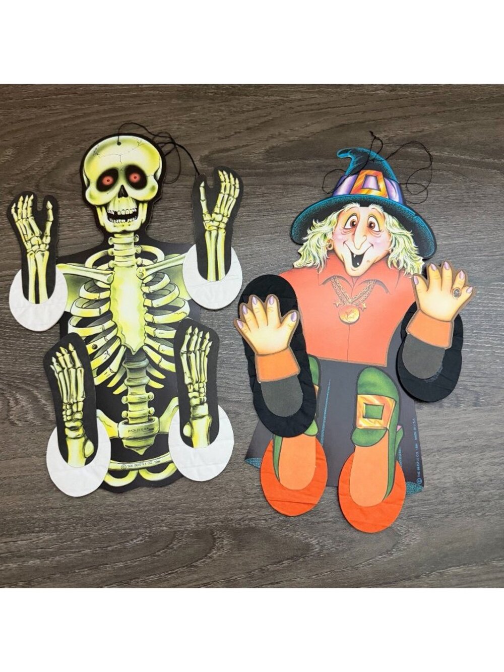 Vintage Beistle Halloween Skeleton & Witch Die Cut Action Dancers Honeycomb 1984